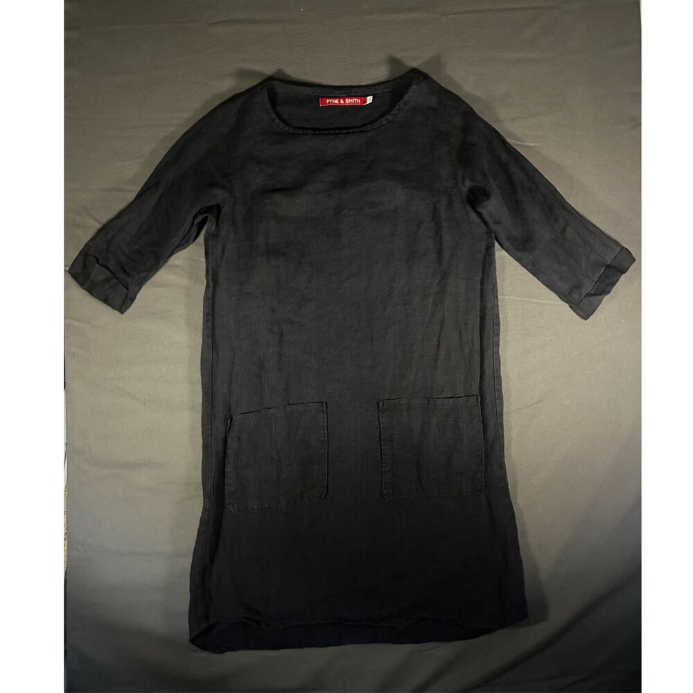 NWOT Cottagecore Pyne & Smith No. 20 Black Linen Shift Tunic Dress Pockets XS